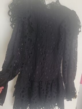 Black Lace Long-Sleeve Peplum Dress